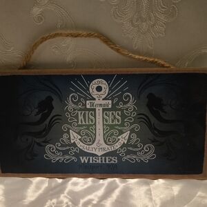 Mermaid Kisses & Salty Pirate Wishes Hanging Sign - Navy/Teal